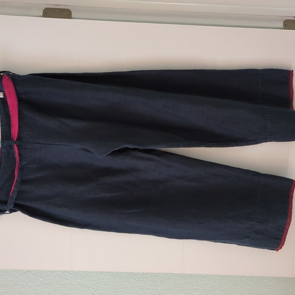 Anthropology Y2K Aquaris Ankle Boho Linen Navy Blue Wrap Pants with Pink Accents - Picture 4 of 7